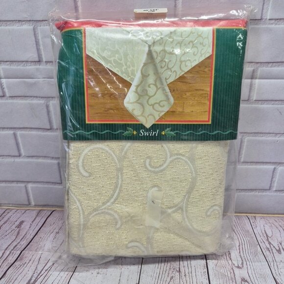Bed Bath & Beyond Other - NOS Christmas Tablecloth Gold Swirls Bed Bath & Beyond Holiday 60"x84"